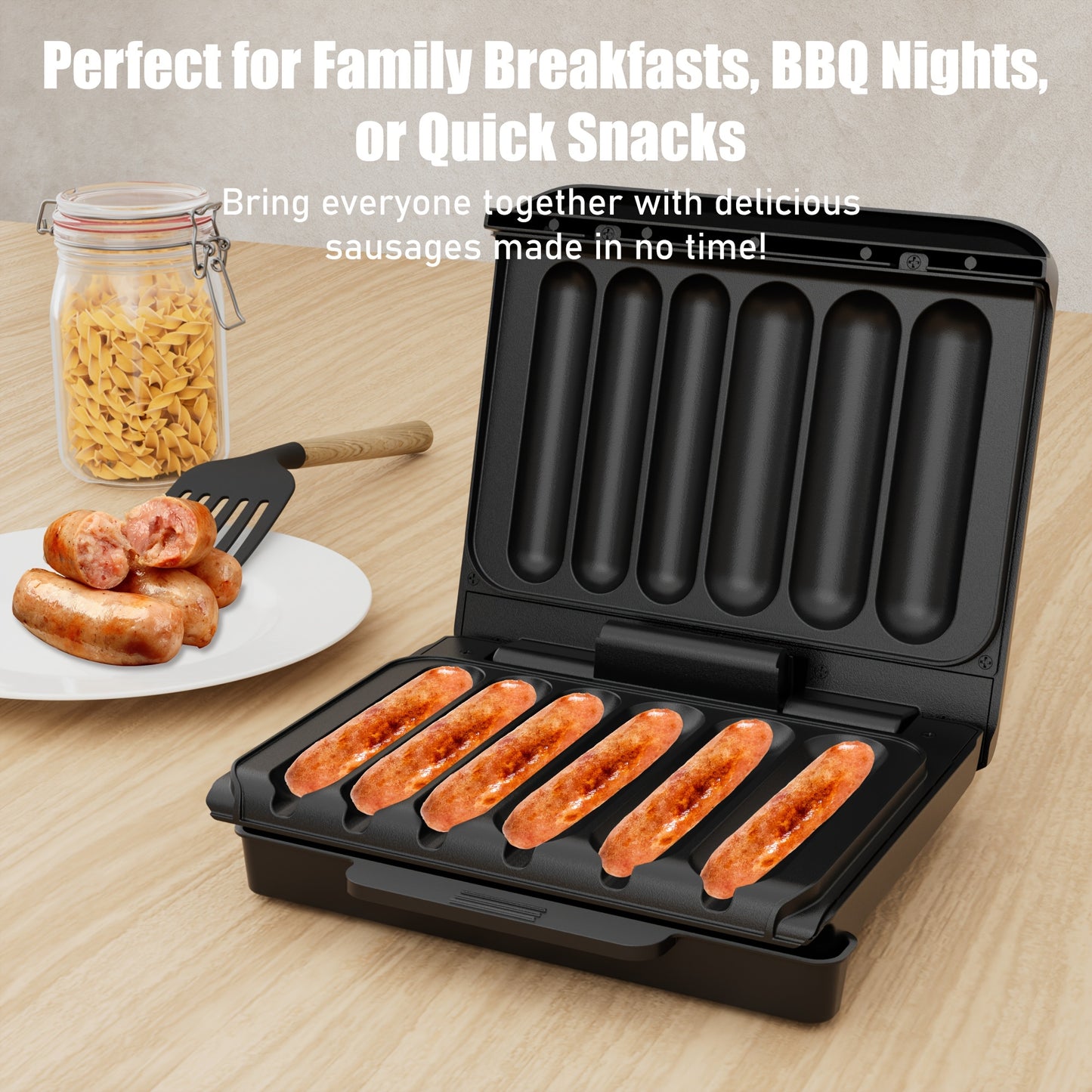1pc - ELECTRIC NON-STICK HOT DOG MACHINE/GRILL W/OIL DRIP TRAY