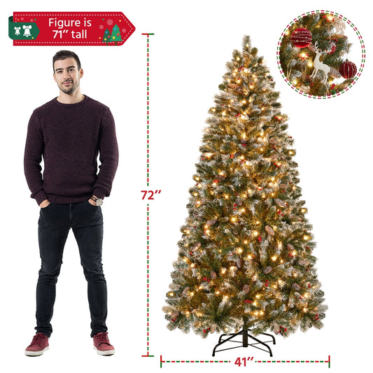 6ft/7.5ft - PRE-LIT FROSTED CHRISTMAS TREE W/FOLDABLE BASE & PVC TIPS