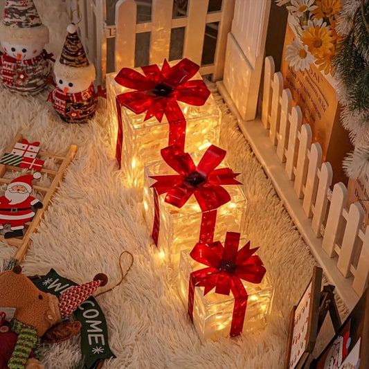 SET OF 3 - EXQUISITE LUMINOUS CHRISTMAS GIFT BOXES