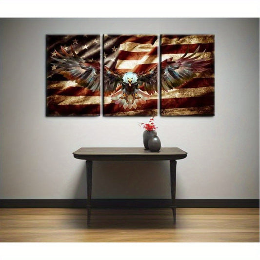 3pcs - AMERICAN FLAG WOOD FRAMED CANVAS WRAPPED PAINTINGS
