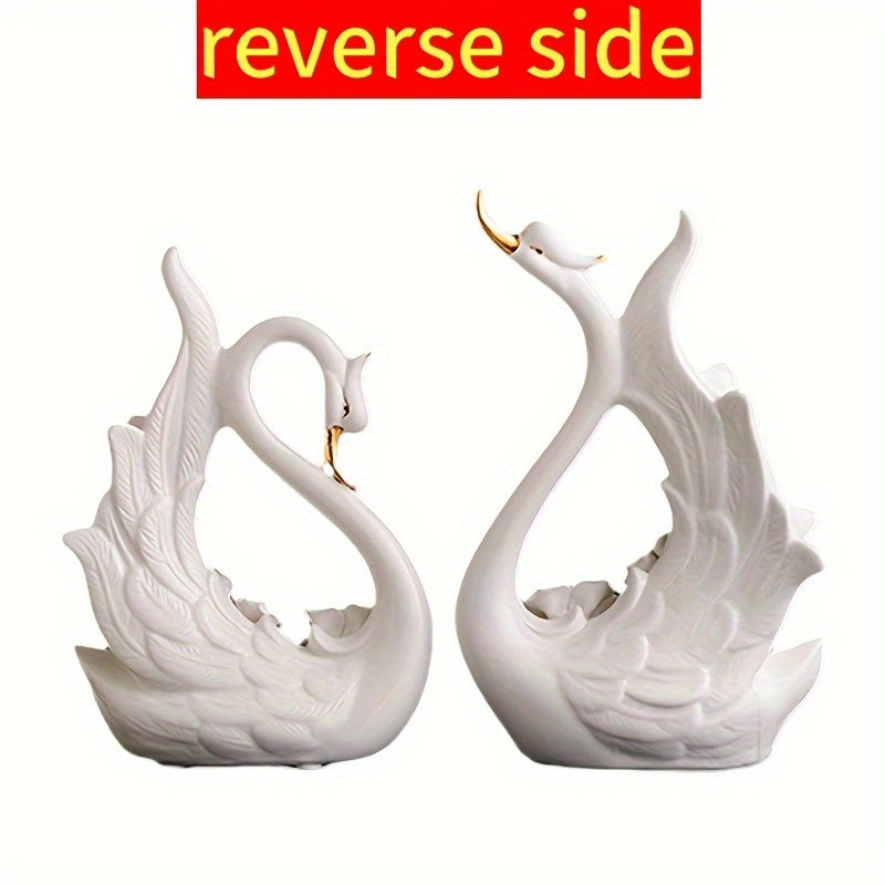 2pcs - ELEGANT CERAMIC SWAN COUPLE STATUES HOME DECORATION
