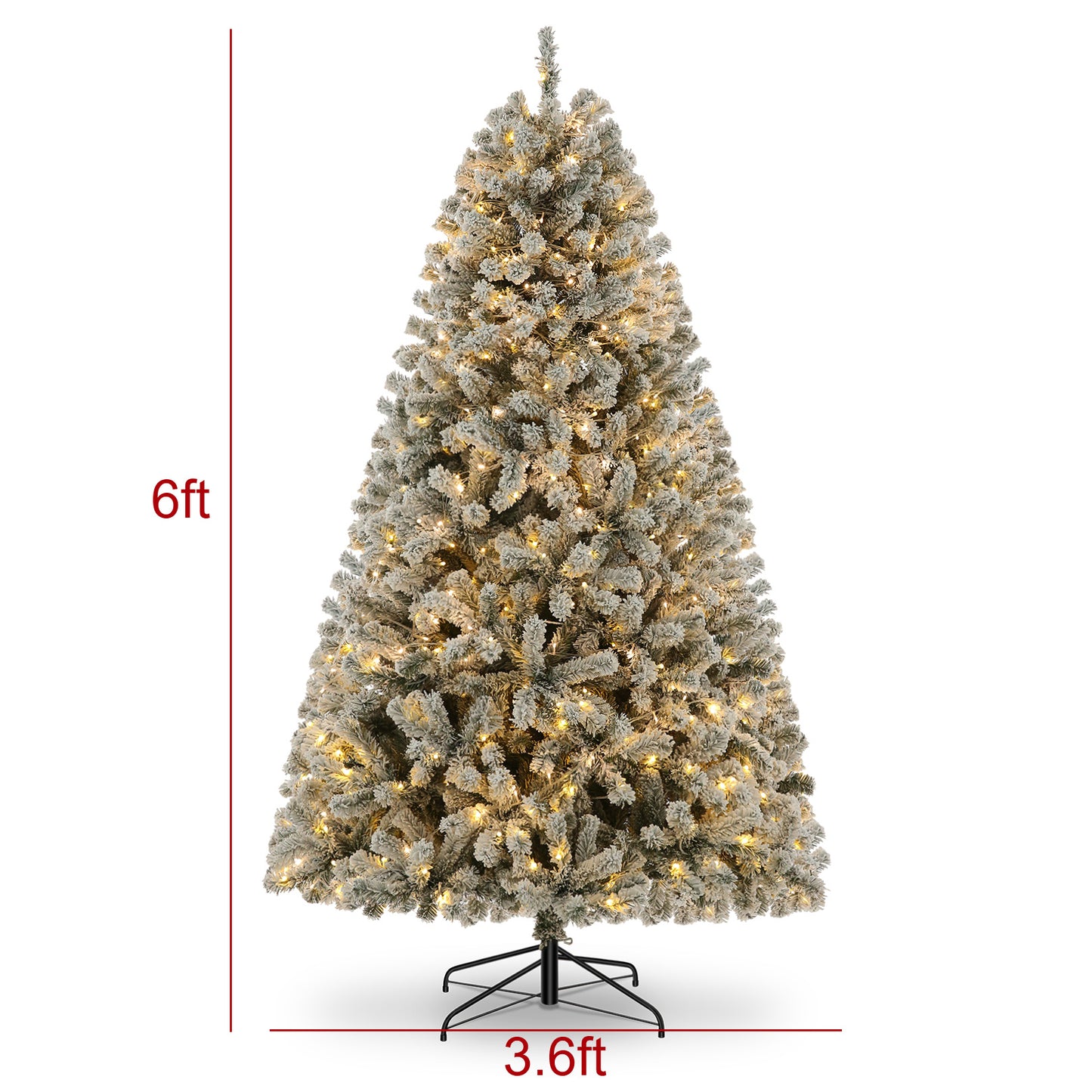 6FT - SNOW FLOCKED CHRISTMAS TREE W/250 WARM LIGHTS