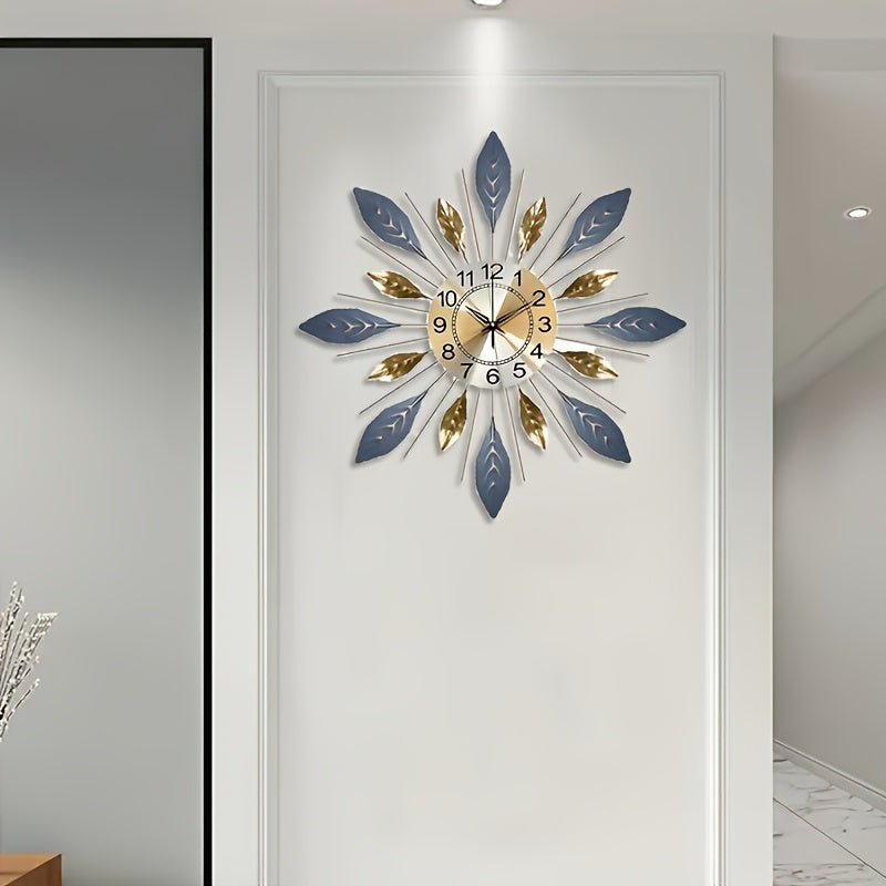 21.6 in - GOLDEN BLUE METAL LEAF DESIGN WALL CLOCK