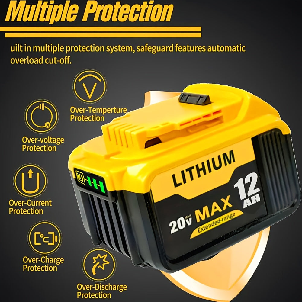 2-Pack  20V, 12.0Ahm REPLACEMENT LITHIUM-ION MAX BATTERIES DEWALT COMPATIBLE