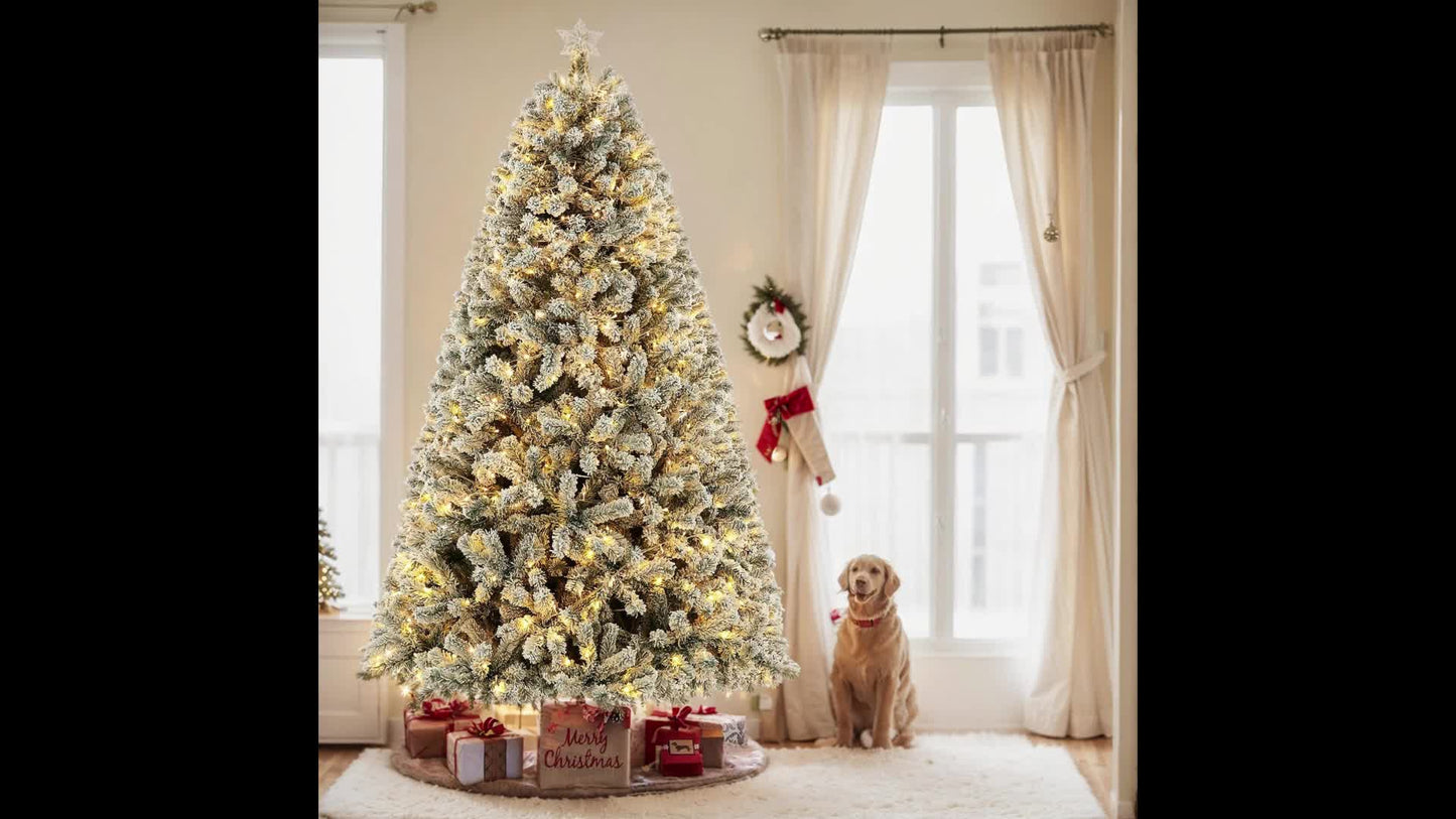 6FT - SNOW FLOCKED CHRISTMAS TREE W/250 WARM LIGHTS