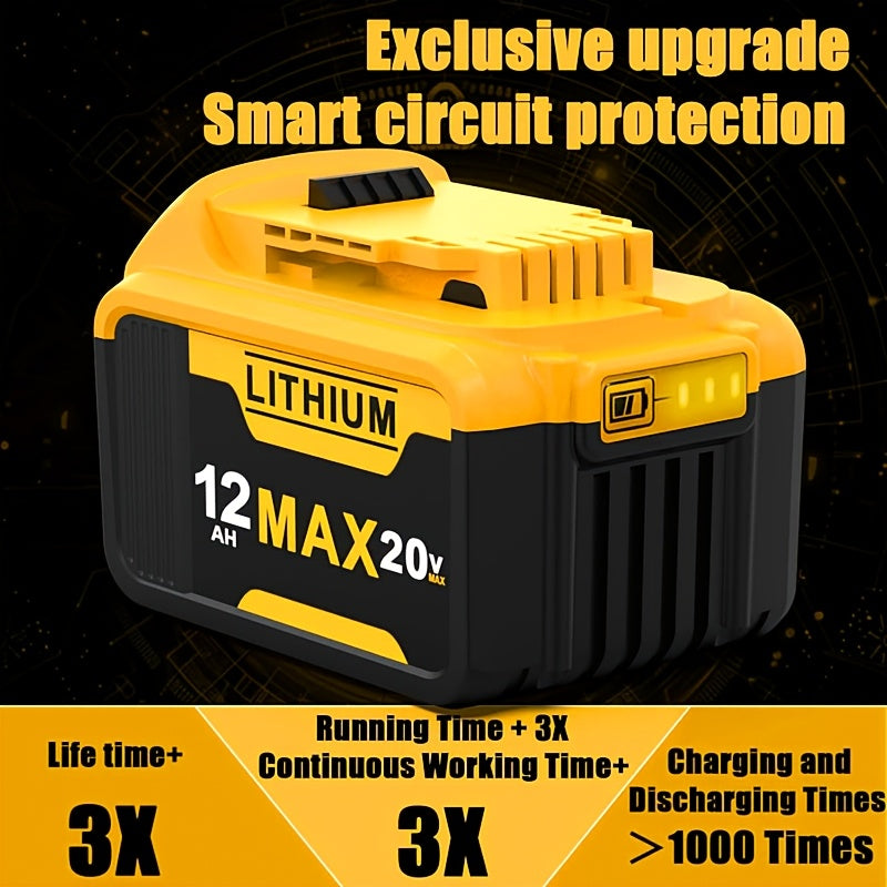 2-Pack  20V, 12.0Ahm REPLACEMENT LITHIUM-ION MAX BATTERIES DEWALT COMPATIBLE