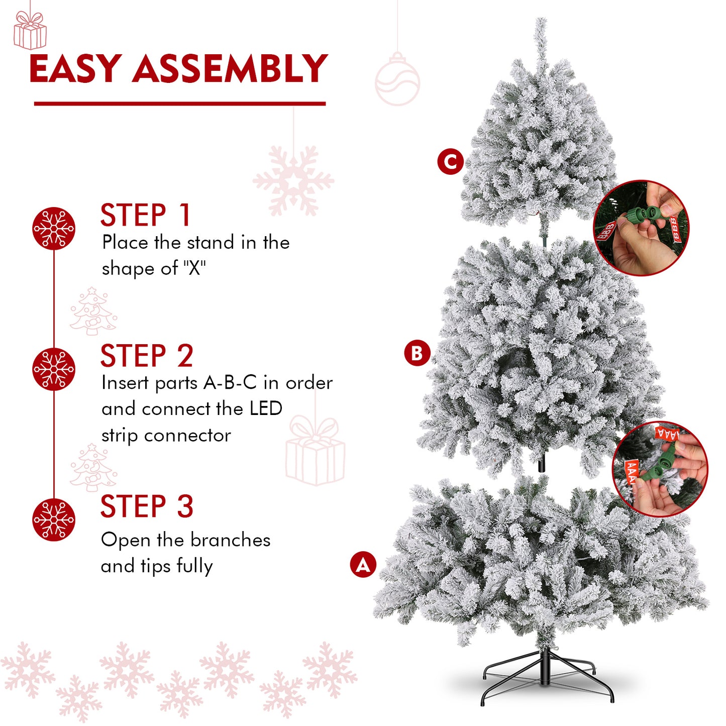 6FT - SNOW FLOCKED CHRISTMAS TREE W/250 WARM LIGHTS