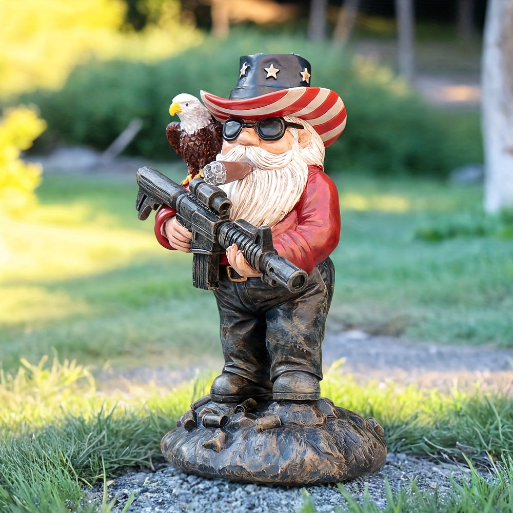 5.1in x 2.95in x 2.55in - PATRIOTIC CITIZEN SOLDIER MILITARY GNOME W/RIFLE & EAGLE
