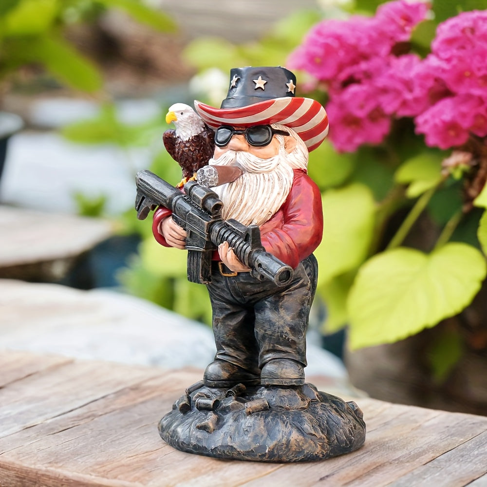 5.1in x 2.95in x 2.55in - PATRIOTIC CITIZEN SOLDIER MILITARY GNOME W/RIFLE & EAGLE