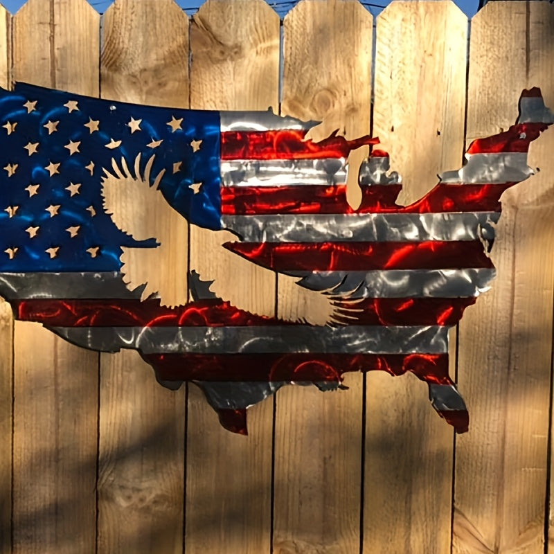 2D FLAT - PATRIOTIC AMERICAN FLAG/EAGLE METAL WALL ART