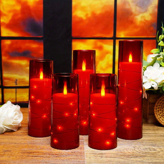 BATTERY OPERATED LED FLAMELESS CANDLE, EMBEDDED STAR STRING