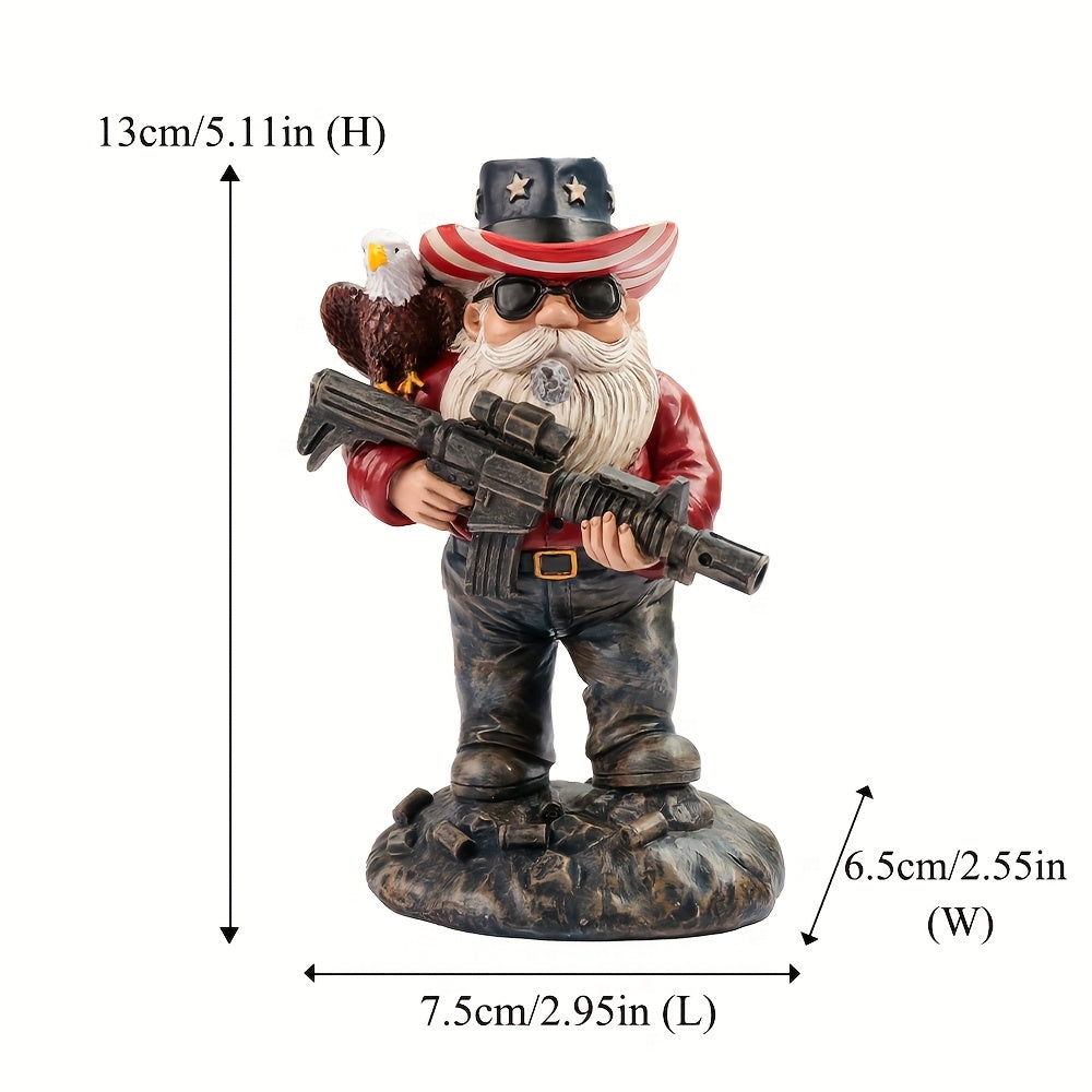 5.1in x 2.95in x 2.55in - PATRIOTIC CITIZEN SOLDIER MILITARY GNOME W/RIFLE & EAGLE