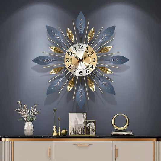 21.6 in - GOLDEN BLUE METAL LEAF DESIGN WALL CLOCK