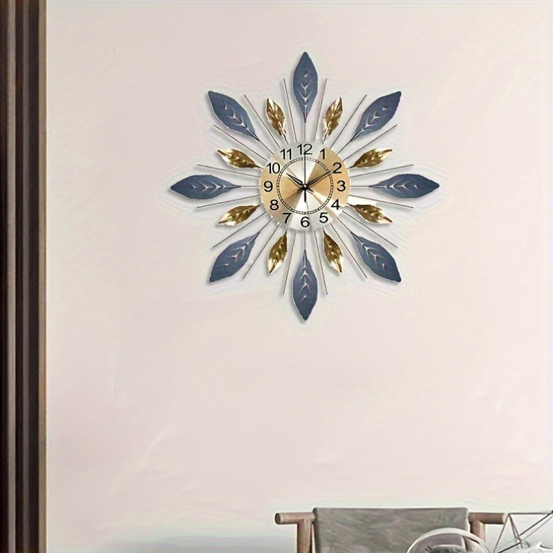 21.6 in - GOLDEN BLUE METAL LEAF DESIGN WALL CLOCK