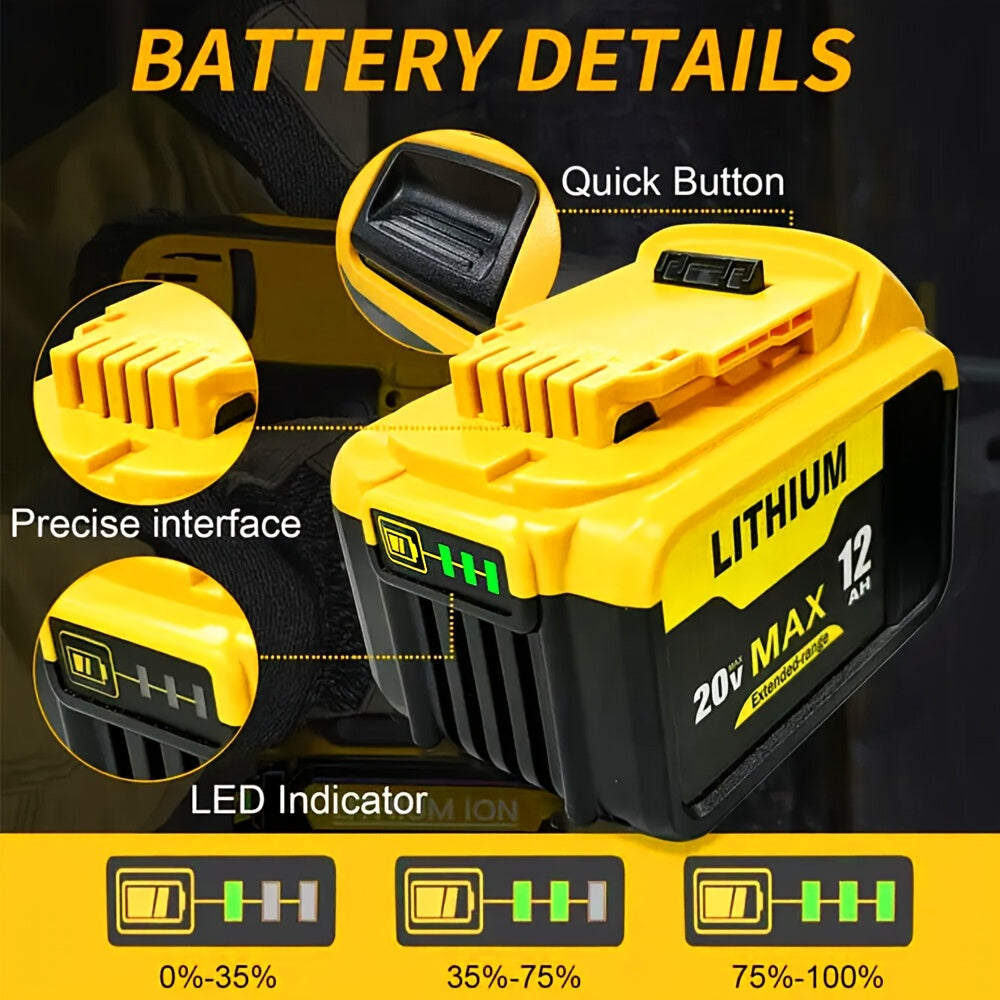 2-Pack, 20V MAX, 12.0Ah - REPLACEMENT LITHIUM-ION BATTERY FOR DEWALT POWER TOOL