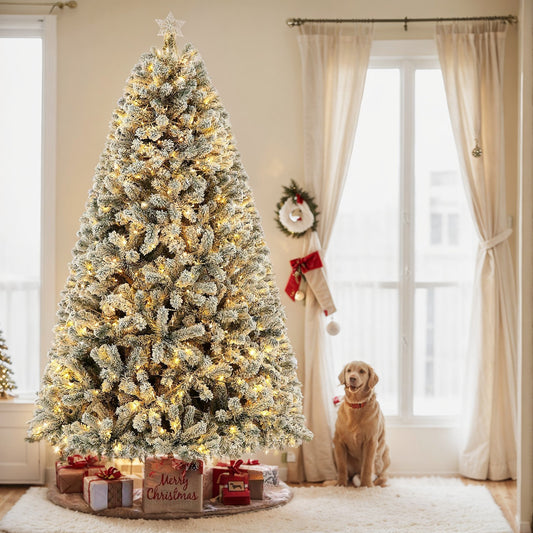 6FT - SNOW FLOCKED CHRISTMAS TREE W/250 WARM LIGHTS
