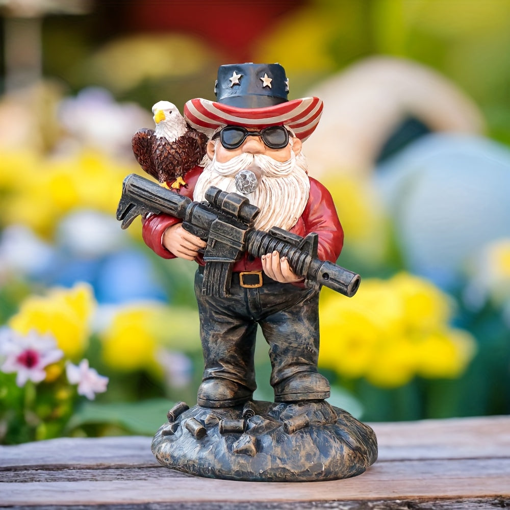 5.1in x 2.95in x 2.55in - PATRIOTIC CITIZEN SOLDIER MILITARY GNOME W/RIFLE & EAGLE