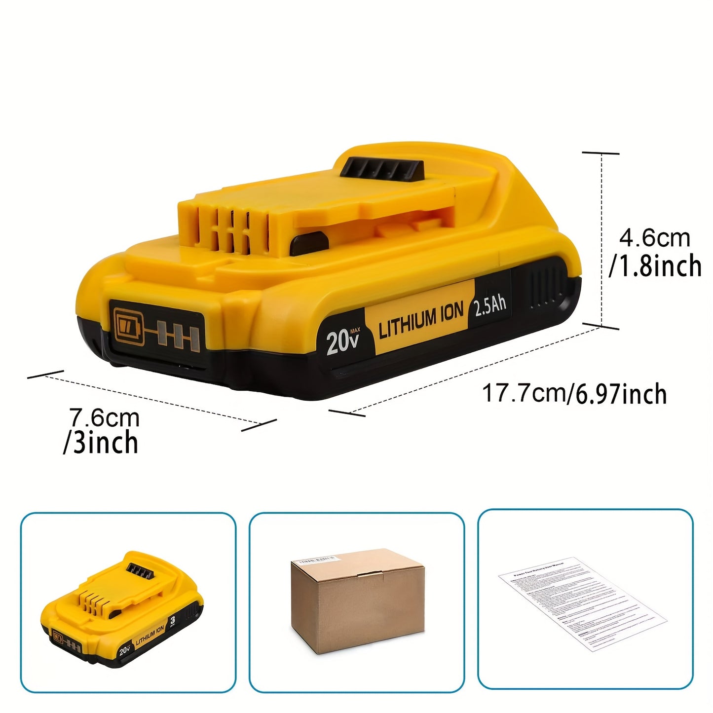 20V, 2.5Ah - LITHIUM-ION HIGH CAPACITY RECHARGEABLE BATTERY