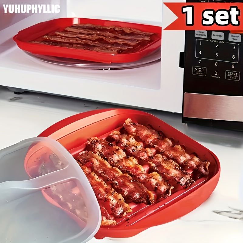 MICROWAVE BACON MAKER TRAY W/DRAINAGE & NO-SPLASH COVER