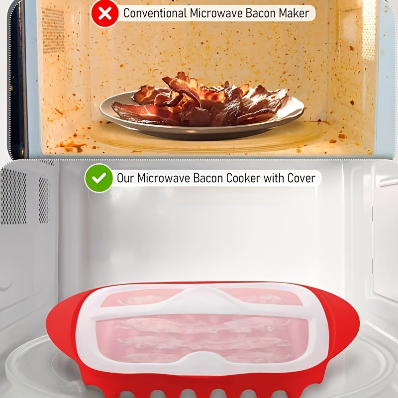 MICROWAVE BACON MAKER TRAY W/DRAINAGE & NO-SPLASH COVER