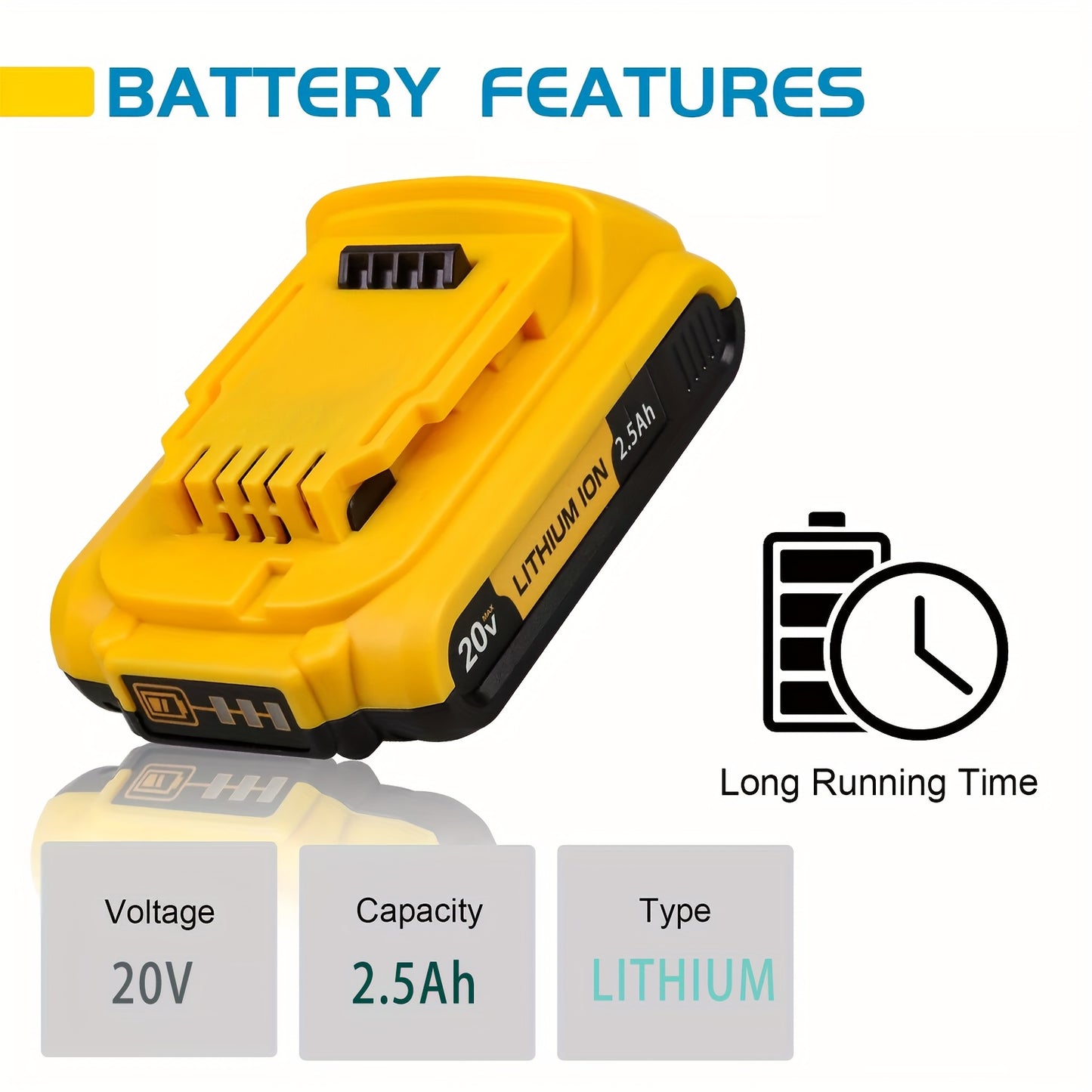 20V, 2.5Ah - LITHIUM-ION HIGH CAPACITY RECHARGEABLE BATTERY