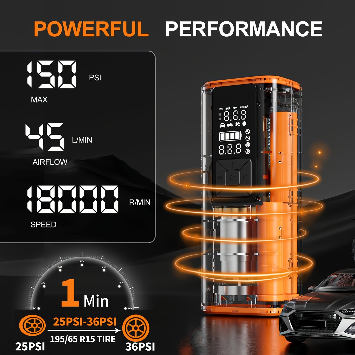 150 PSI - PORTABLE CORDLESS AIR COMPRESSOR TIRE INFLATOR