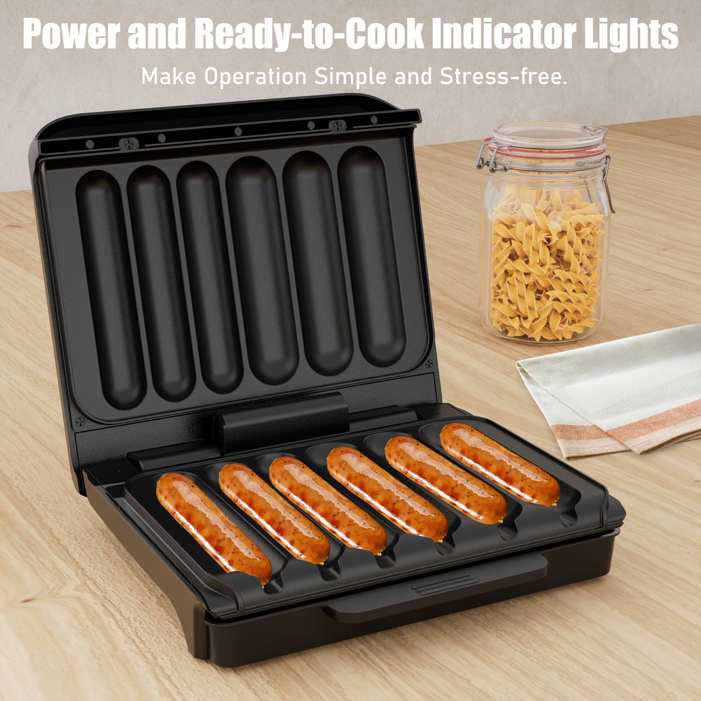 1pc - ELECTRIC NON-STICK HOT DOG MACHINE/GRILL W/OIL DRIP TRAY