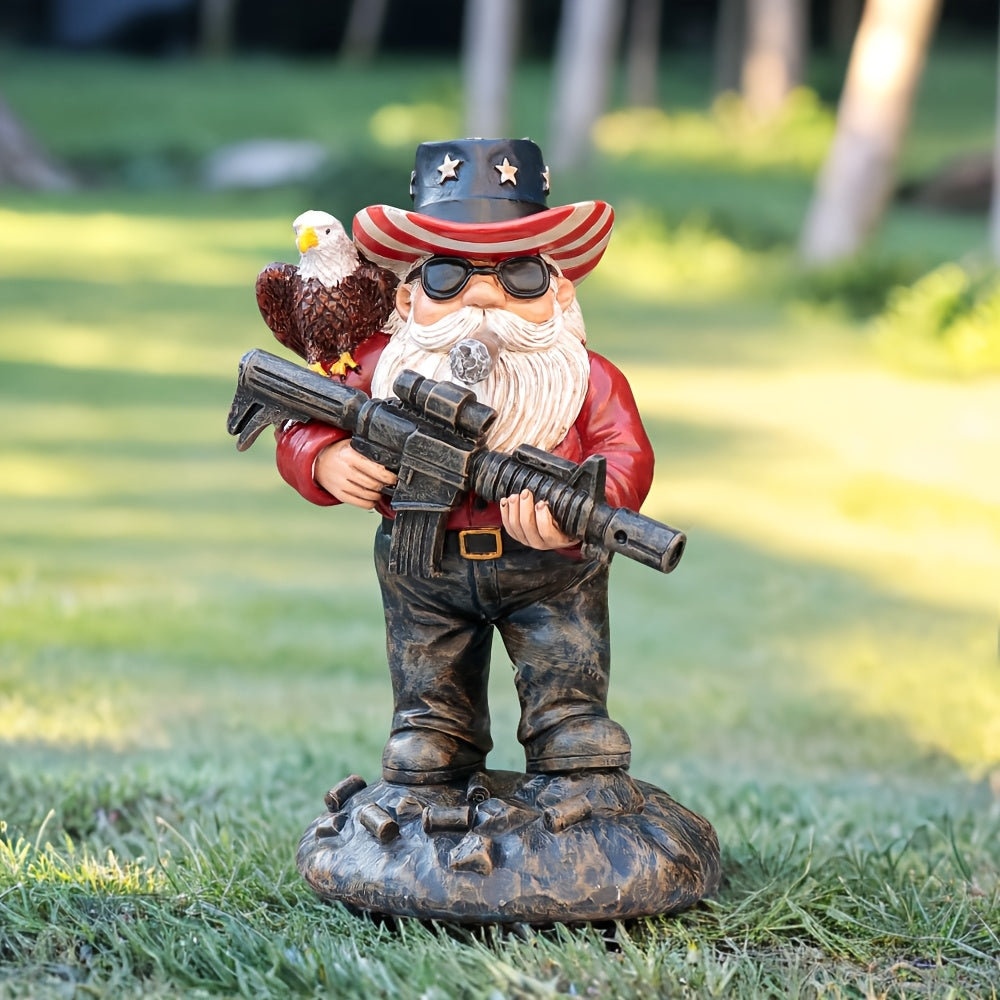 5.1in x 2.95in x 2.55in - PATRIOTIC CITIZEN SOLDIER MILITARY GNOME W/RIFLE & EAGLE