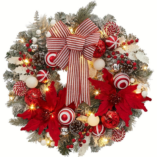 24in - PRE-LIT FRONT DOOR CHRISTMAS WREATHS WITH 20 LED LIGHTS