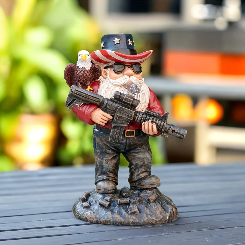 5.1in x 2.95in x 2.55in - PATRIOTIC CITIZEN SOLDIER MILITARY GNOME W/RIFLE & EAGLE