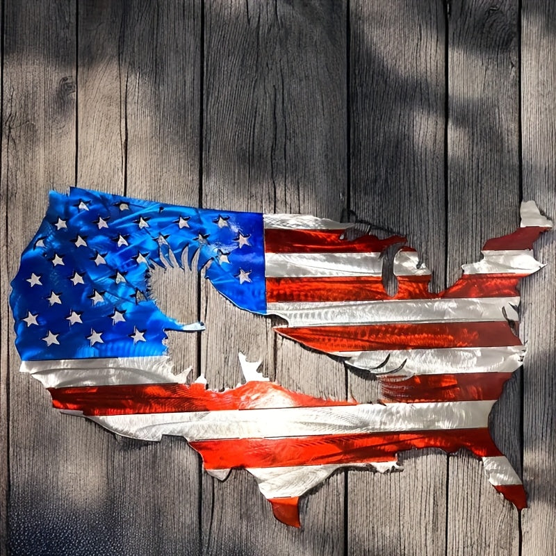 2D FLAT - PATRIOTIC AMERICAN FLAG/EAGLE METAL WALL ART
