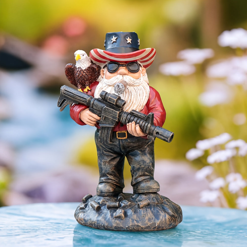 5.1in x 2.95in x 2.55in - PATRIOTIC CITIZEN SOLDIER MILITARY GNOME W/RIFLE & EAGLE