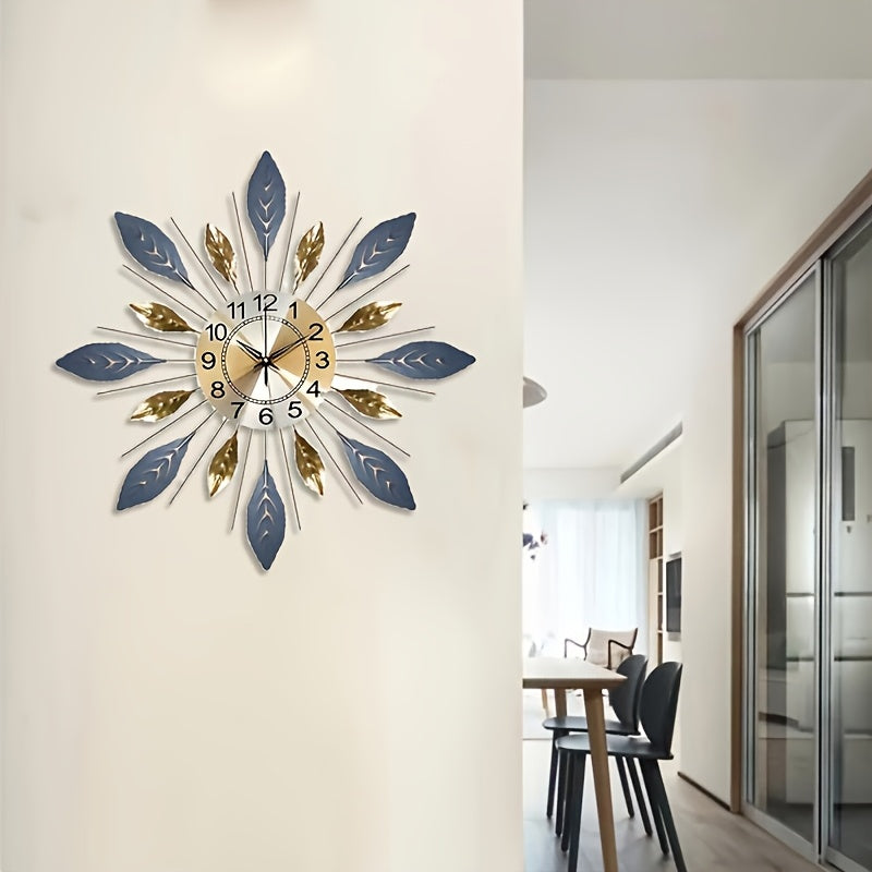 21.6 in - GOLDEN BLUE METAL LEAF DESIGN WALL CLOCK