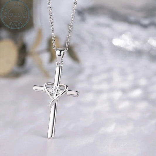 925 STERLING SILVER ZIRCON JEWELRY CROSS NECKLACE PENDANT