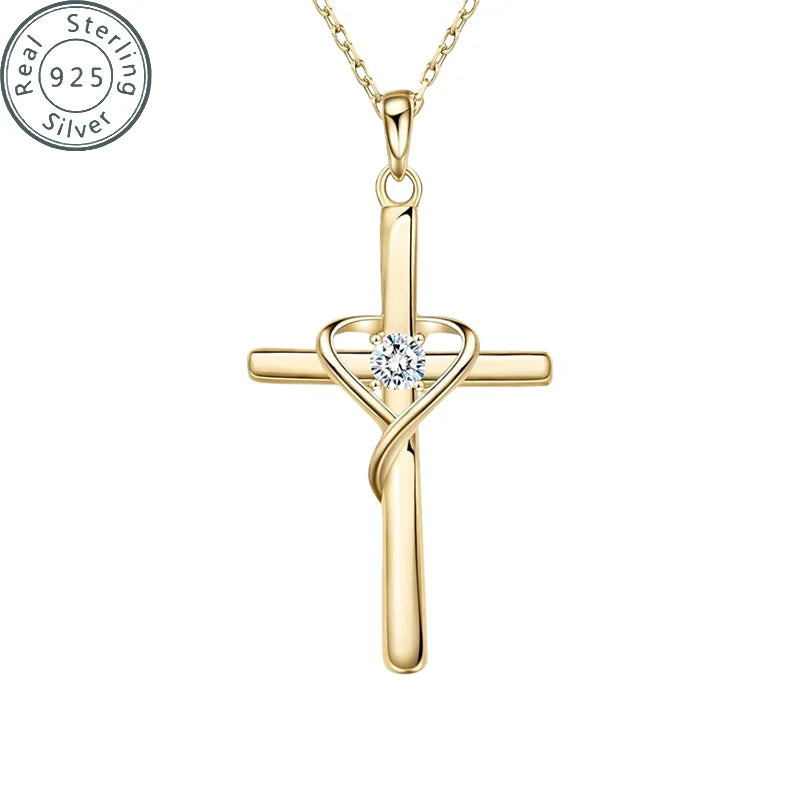 925 STERLING SILVER ZIRCON JEWELRY CROSS NECKLACE PENDANT