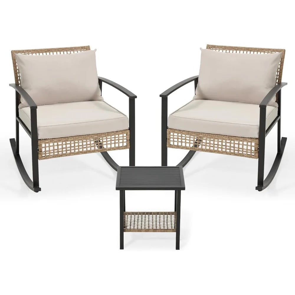 3pcs - OUTDOOR RATTAN ROCKER PATIO/GARDEN FURNITURE SET