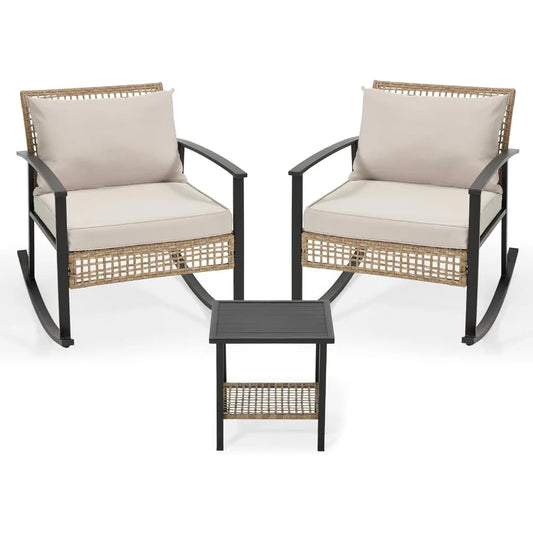 3pcs - OUTDOOR RATTAN ROCKER PATIO/GARDEN FURNITURE SET