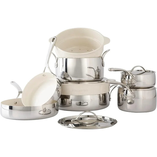 12-pcs - STAINLESS STEEL POTS & PAN SET W/NON-STICK COATING