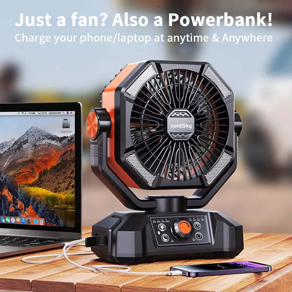 4-LED 8-SPEEDS, W/20000mAh BATTERY POWERED CAMPING/FISHING FAN/LANTERN