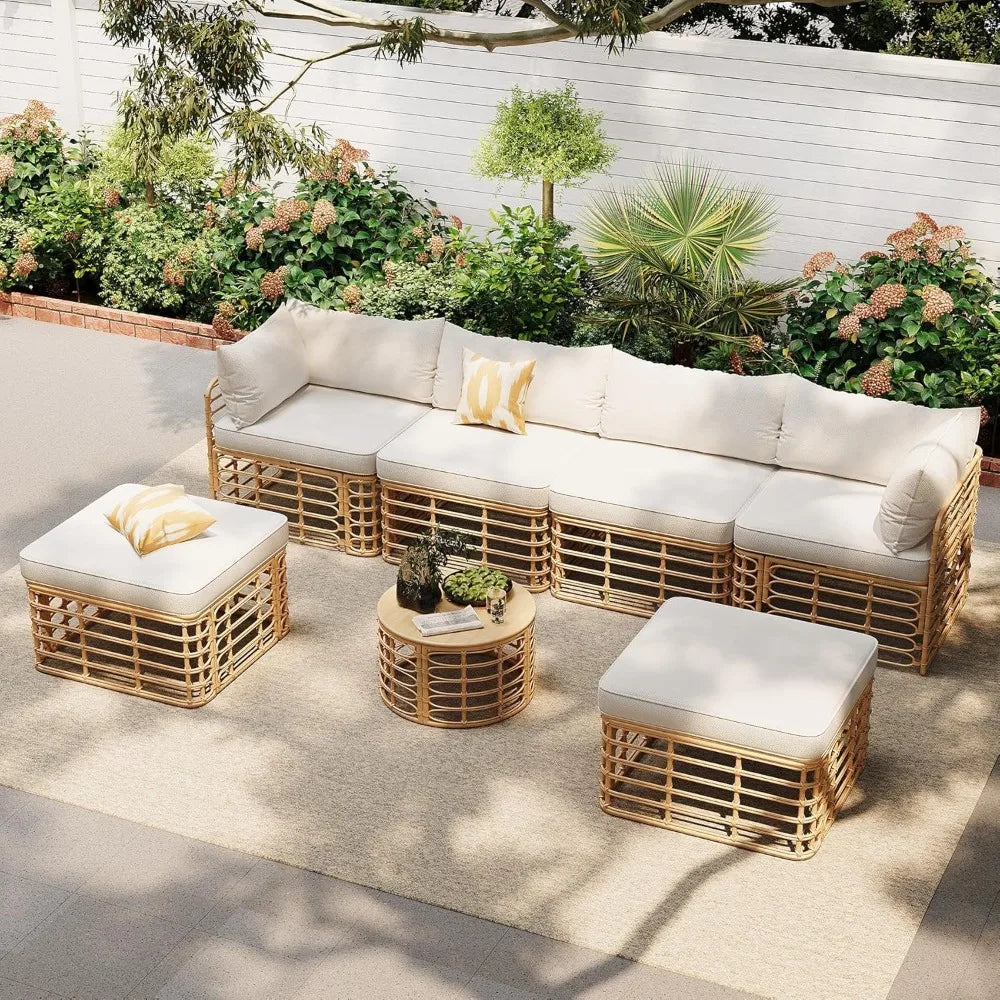 7pcs - OUTDOOR RATTAN/WICKER PATIO FURNITURE SET