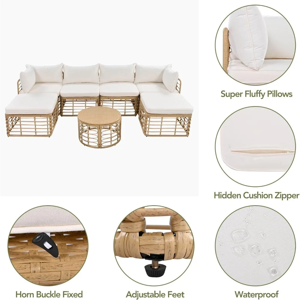 7pcs - OUTDOOR RATTAN/WICKER PATIO FURNITURE SET