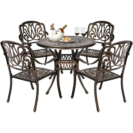 5pcs - POWDER COATED CAST ALUMINUM UMBRELLA PATIO TABLE
