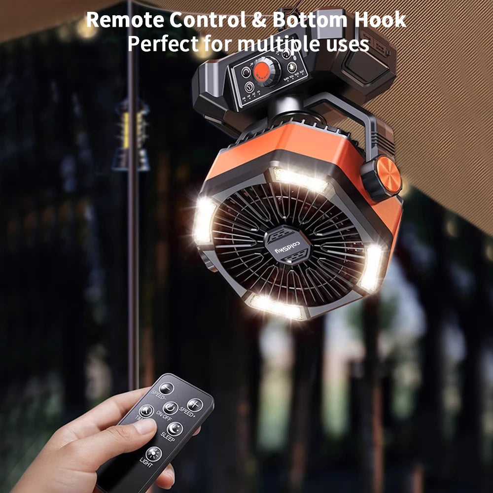 4-LED 8-SPEEDS, W/20000mAh BATTERY POWERED CAMPING/FISHING FAN/LANTERN