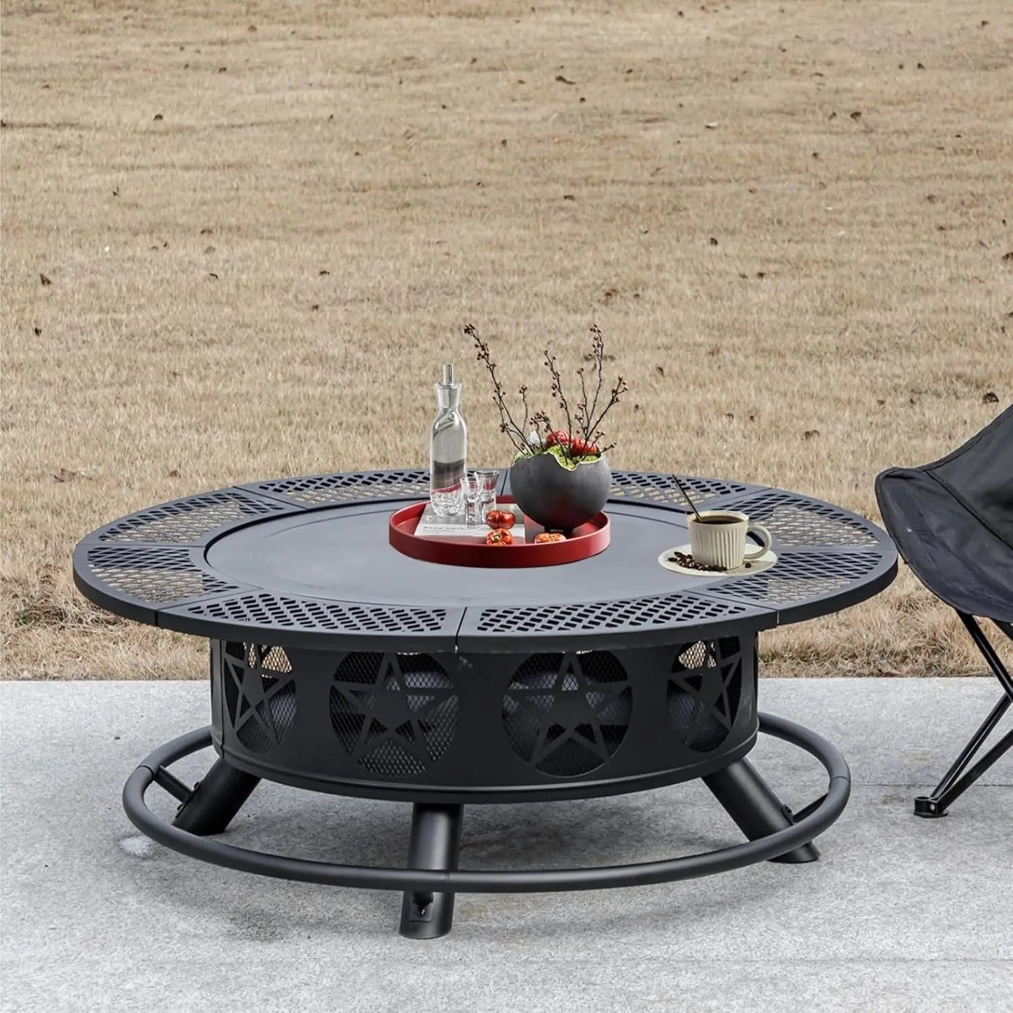 36in x 36in x 29in - WOOD BURNING FIRE PIT W/2-GRILLS, POKER & LID