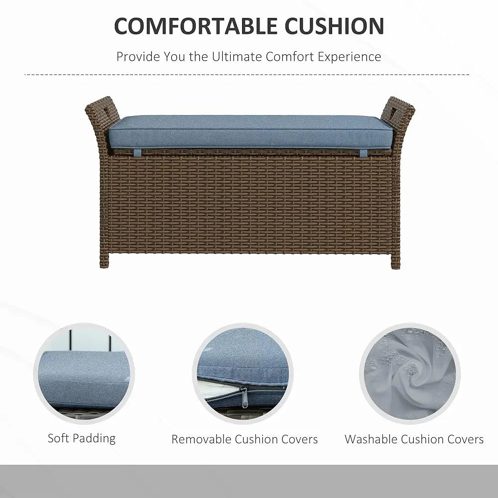 17.75in x 41.25in x 20.25in - 29 -GALLON LARGE WICKER/RATTAN PATIO STORAGE BENCH