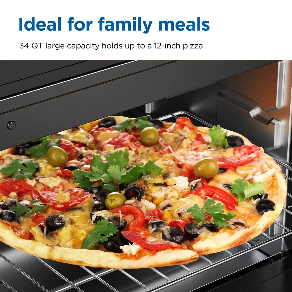 34QT, 1500W - 6-SLICE FAMILY SIZE TOASTER OVEN W/ADJUSTABLE TEMPERATURE