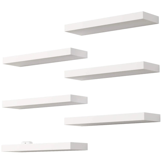 6pcs - WHITE WALL MOUNTED FLOATING SHELVES WALL DECOR