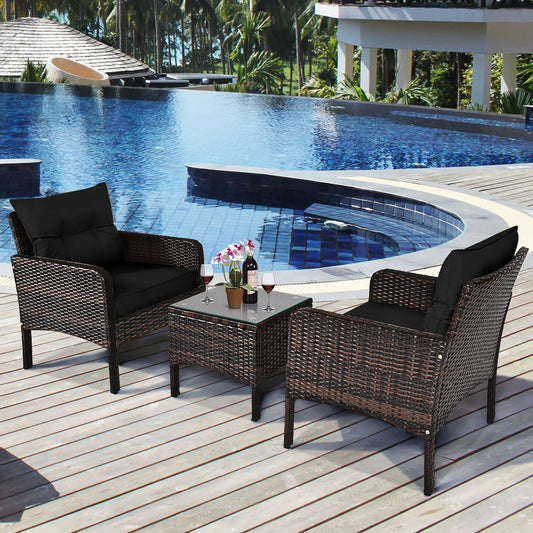 3pcs - OUTDOOR RATTAN/WICKER PATIO FURNITURE W/CUSHIONS