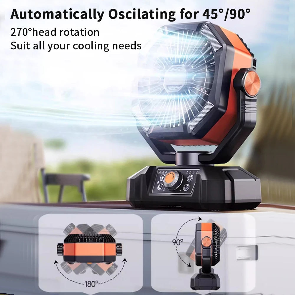 4-LED 8-SPEEDS, W/20000mAh BATTERY POWERED CAMPING/FISHING FAN/LANTERN