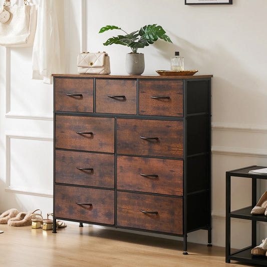 Dresser w/9 Fabric Storage Drawer, Wardrobe Tall Chest